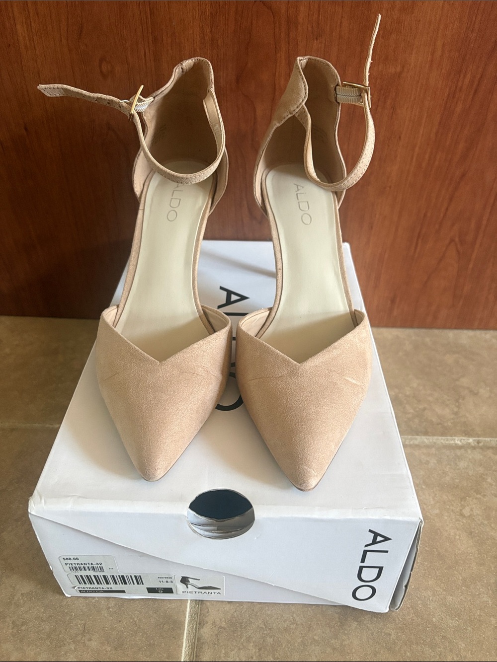ALDO Beige Pointed-Toe Ankle-Strap Heels
